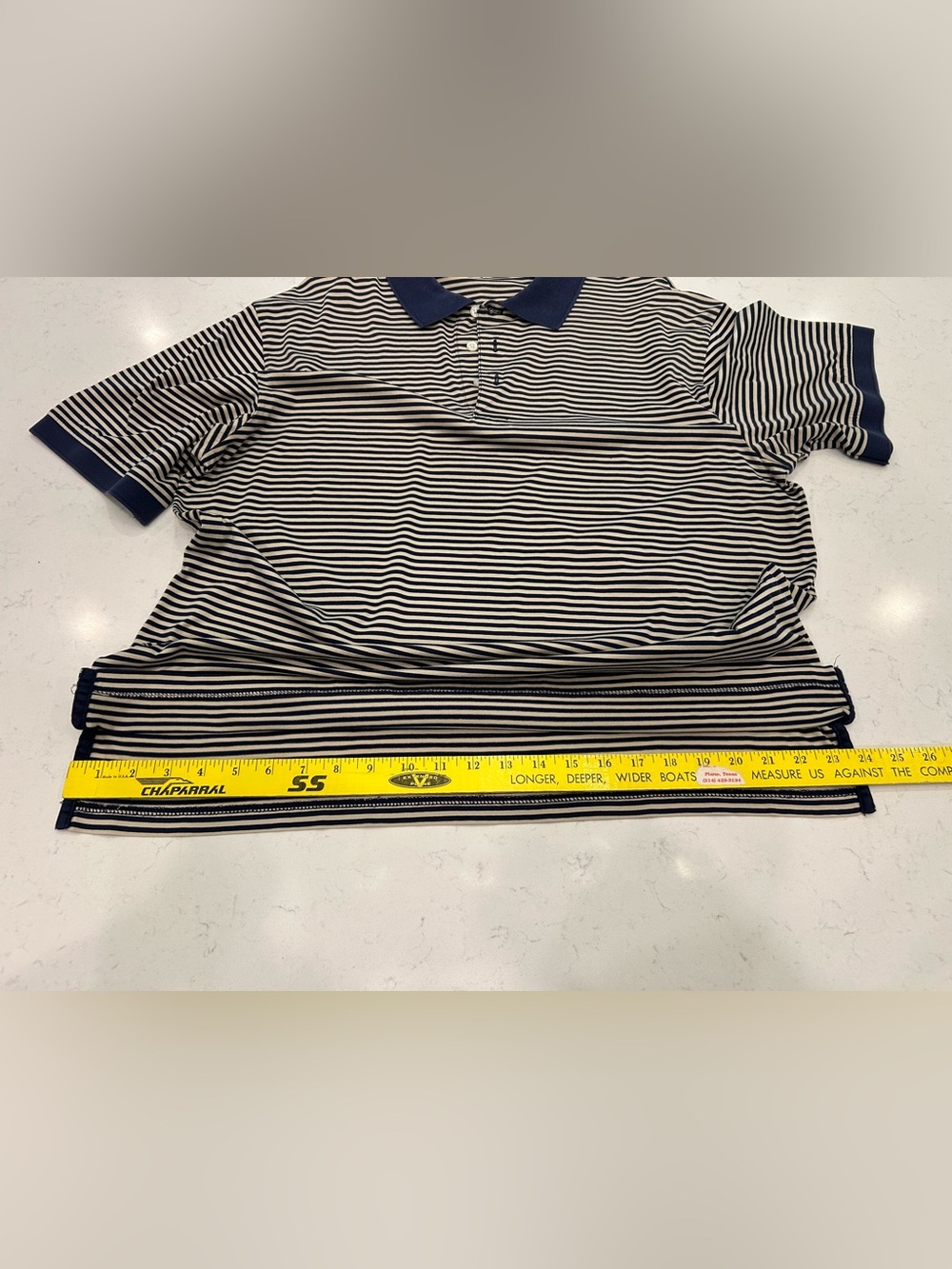 Turnbury Est. 1980 100% Peruvian Cotton Large Navy & Cream Stripe Preppy Costal - Picture 8 of 10
